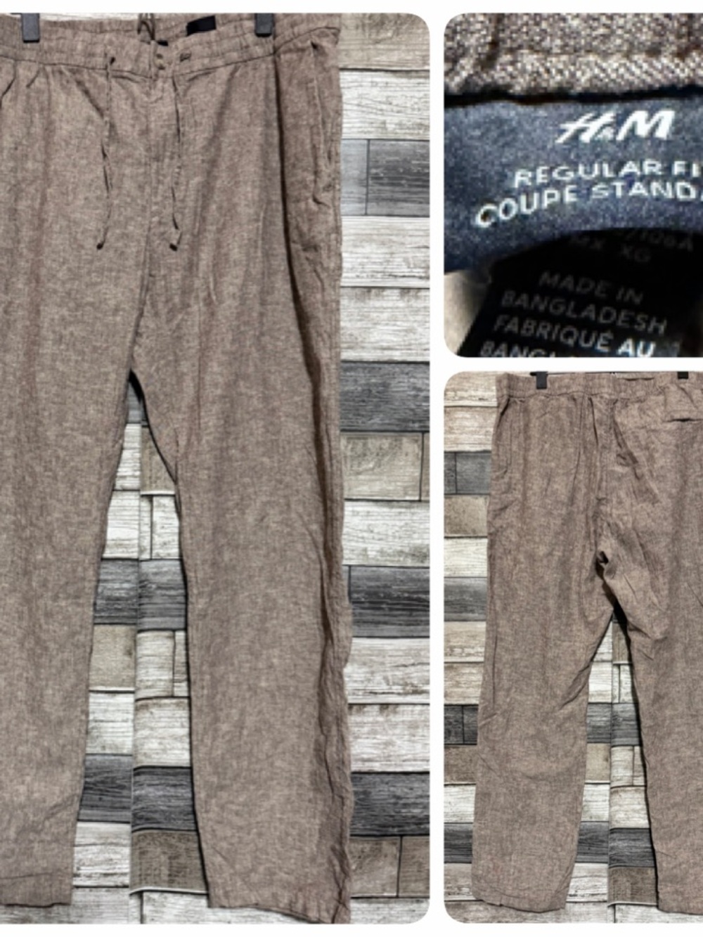 H&M Regular Fit Linen Cotton Drawstring Pants Men’s XL Brown (Inseam 30)
